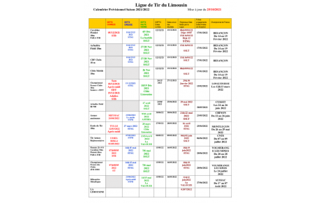 Calendrier prévisionnel saison 2021-2022